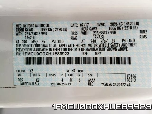 1FMCU0GDXHUE89923 фото 2