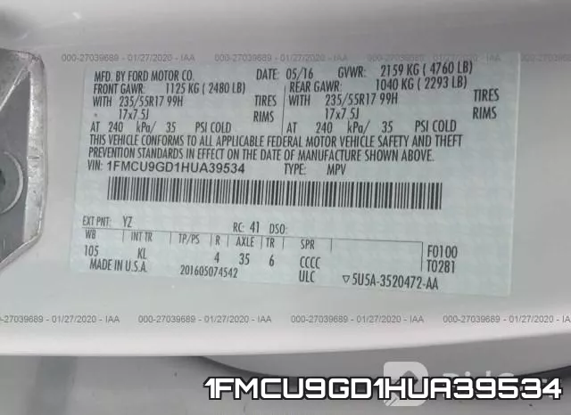 1FMCU9GD1HUA39534 фото 5