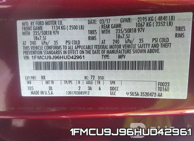 1FMCU9J96HUD42961 фото 7