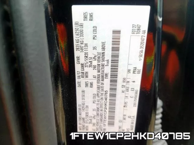 1FTEW1CP2HKD40785 фото 2