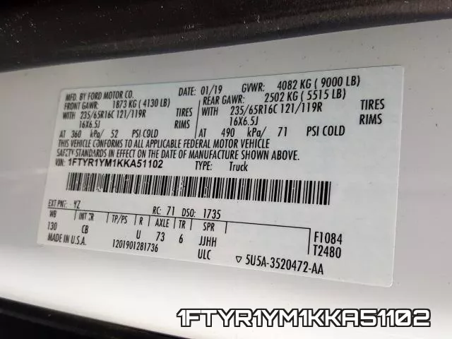 1FTYR1YM1KKA51102 фото 2