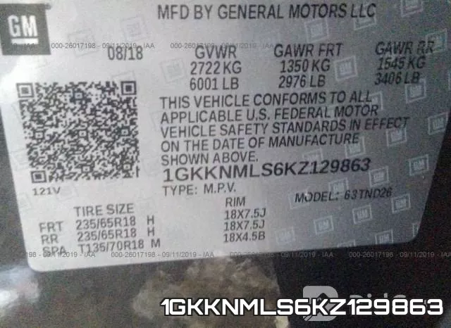 1GKKNMLS6KZ129863 фото 9