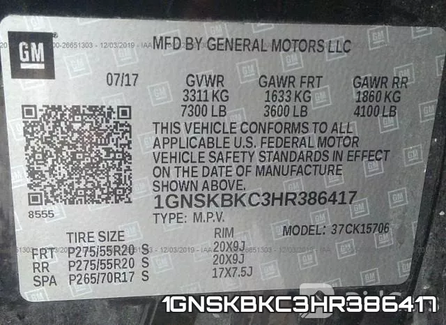 1GNSKBKC3HR386417 фото 10