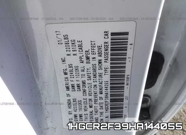 1HGCR2F39HA144055 фото 9