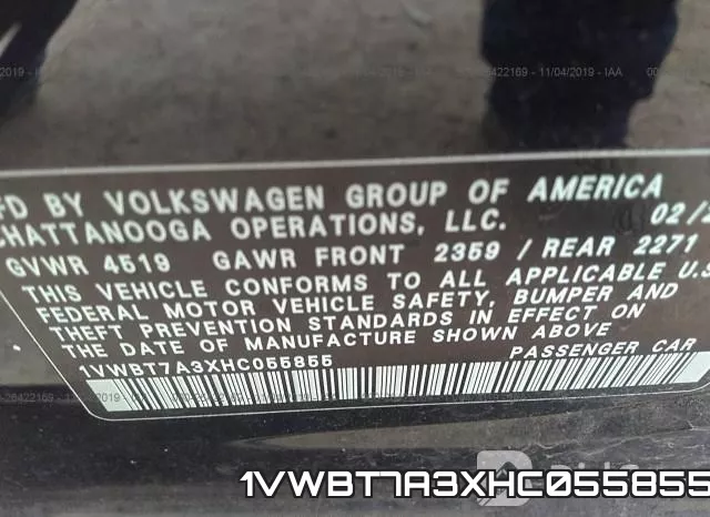 1VWBT7A3XHC055855 фото 9