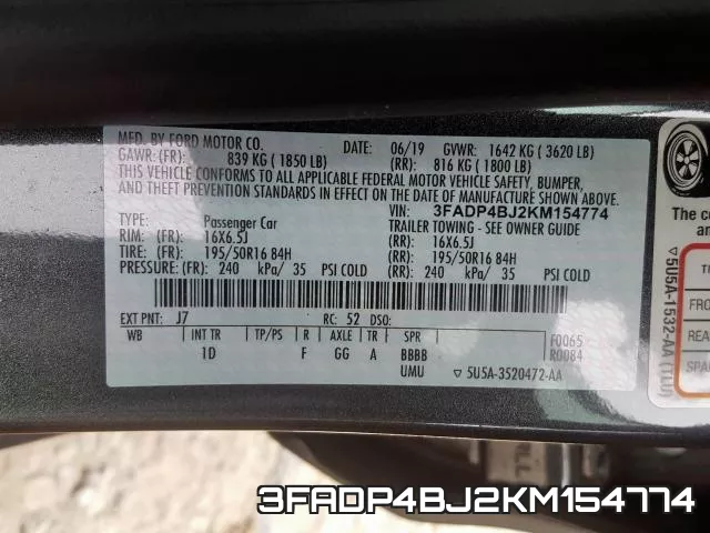 3FADP4BJ2KM154774 фото 2