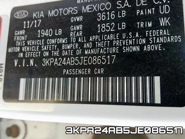 3KPA24AB5JE086517 фото 2