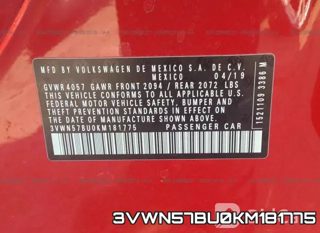 3VWN57BU0KM181775 фото 8