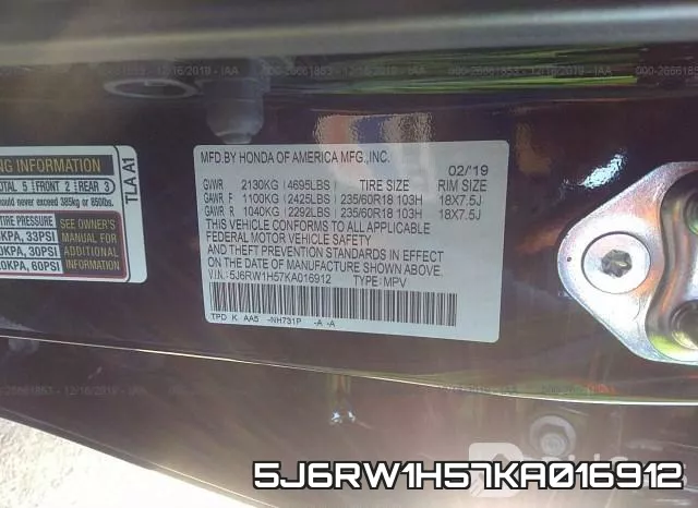 5J6RW1H57KA016912 фото 9
