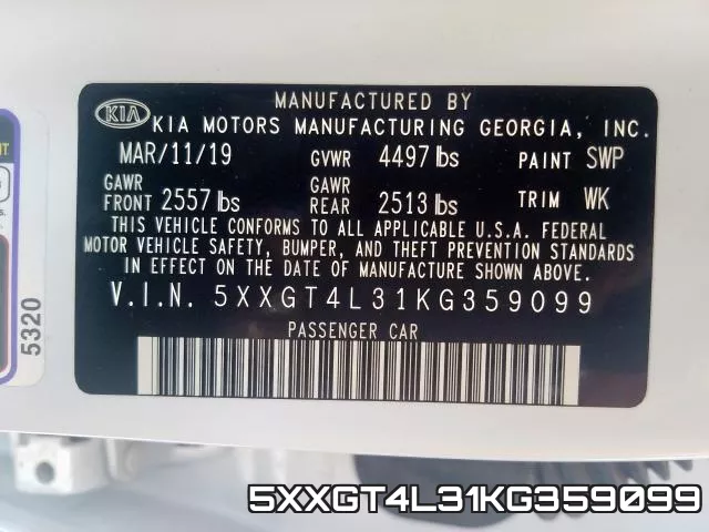 5XXGT4L31KG359099 фото 2