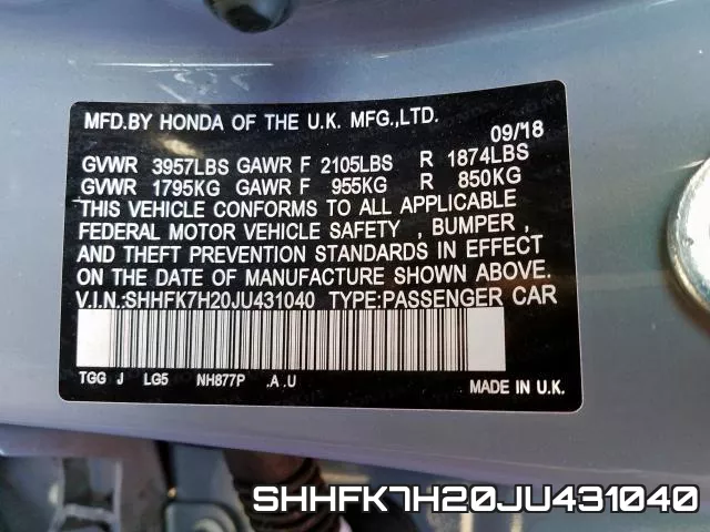 SHHFK7H20JU431040 фото 2