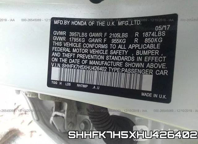 SHHFK7H5XHU426402 фото 10