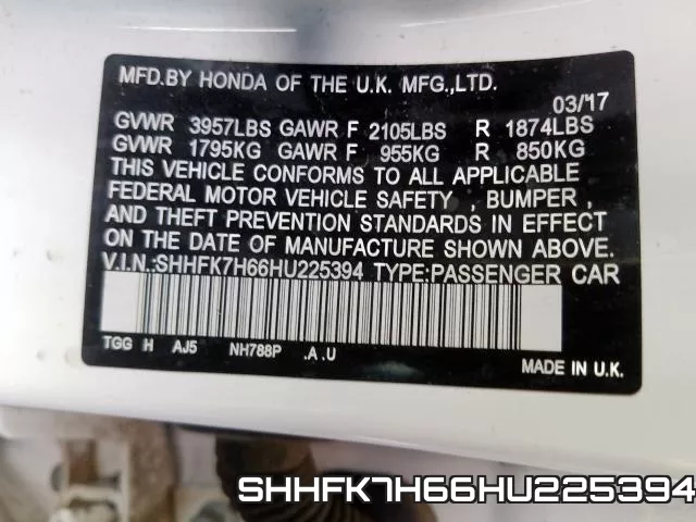 SHHFK7H66HU225394 фото 2