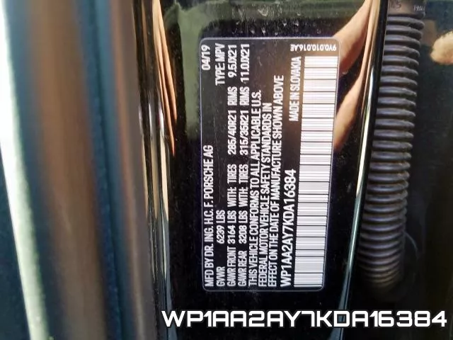 WP1AA2AY7KDA16384 фото 2