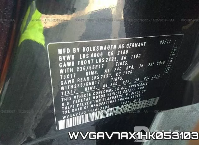 WVGAV7AX1HK053103 фото 10