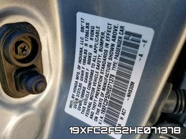 19XFC2F52HE071378 фото 2