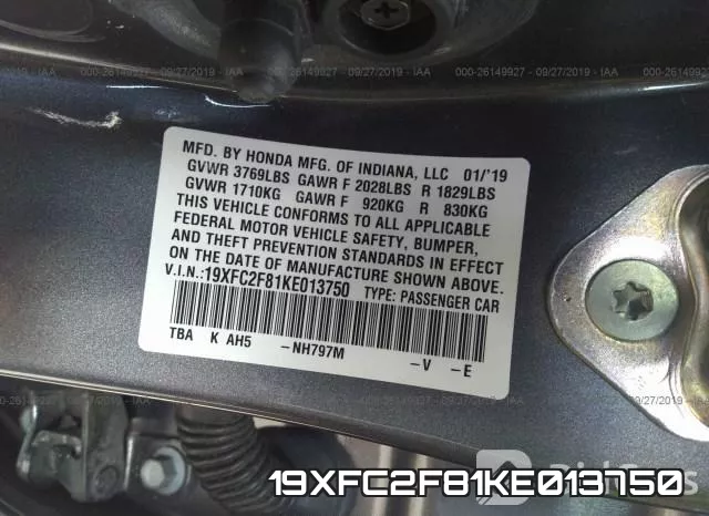 19XFC2F81KE013750 фото 9