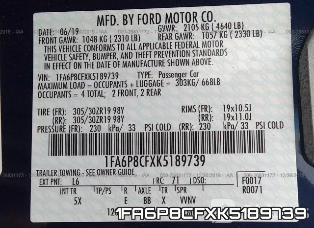 1FA6P8CFXK5189739 фото 8