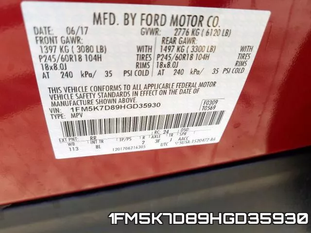 1FM5K7D89HGD35930 фото 2