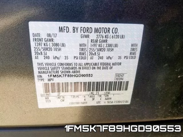 1FM5K7F89HGD90553 фото 2