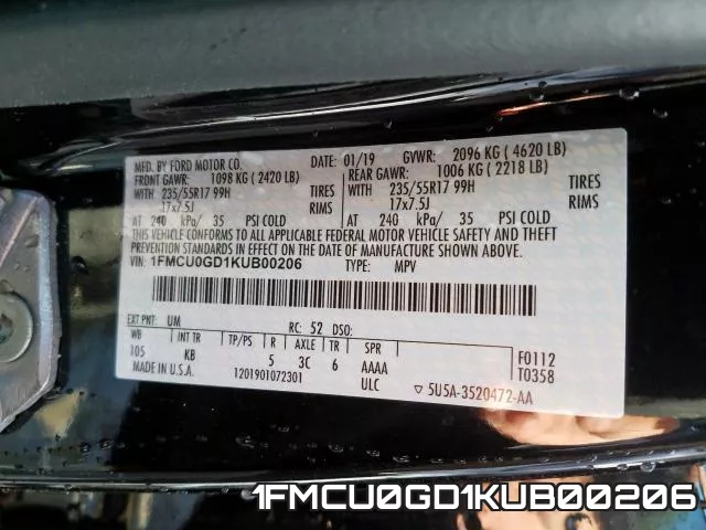 1FMCU0GD1KUB00206 фото 2