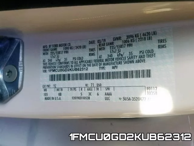 1FMCU0GD2KUB62312 фото 2