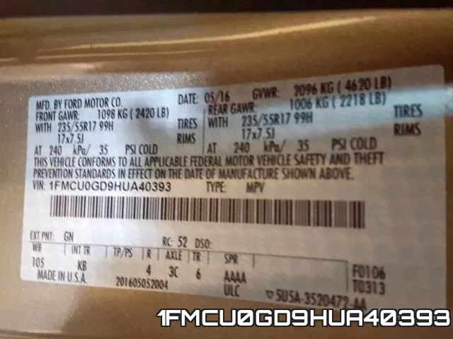 1FMCU0GD9HUA40393 фото 2
