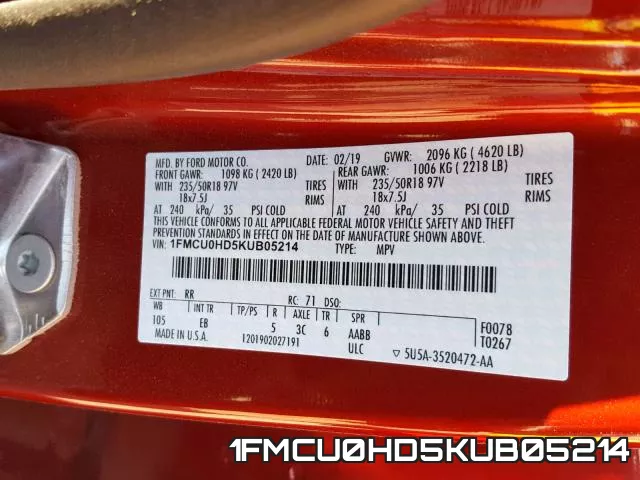 1FMCU0HD5KUB05214 фото 2