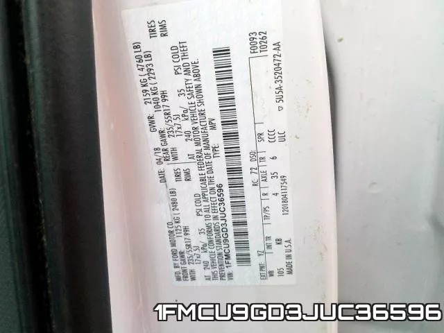 1FMCU9GD3JUC36596 фото 2