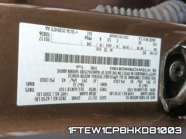 1FTEW1CP8HKD81003 фото 2