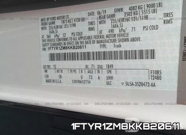 1FTYR1ZM8KKB20611 фото 9