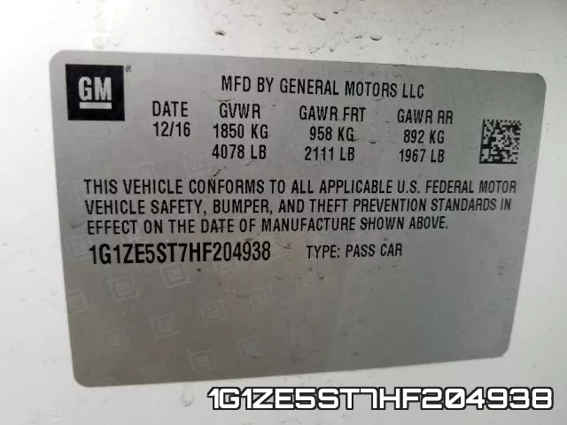 1G1ZE5ST7HF204938 фото 2