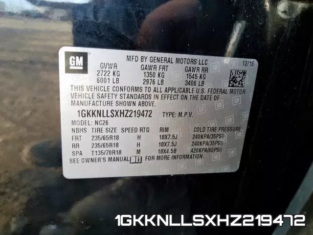1GKKNLLSXHZ219472 фото 2