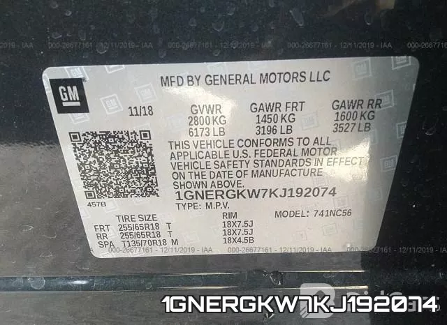 1GNERGKW7KJ192074 фото 10