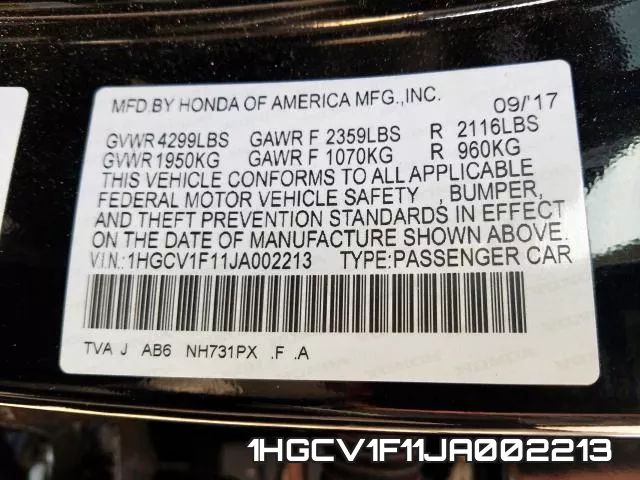 1HGCV1F11JA002213 фото 2