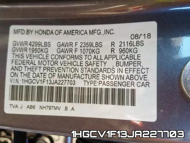 1HGCV1F13JA227703 фото 2