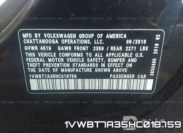1VWBT7A35HC018759 фото 8