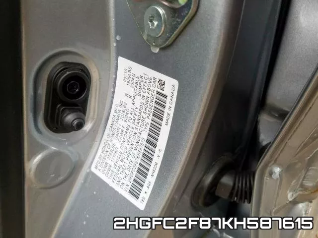 2HGFC2F87KH587615 фото 2