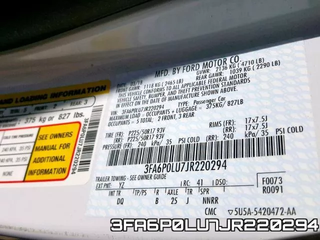 3FA6P0LU7JR220294 фото 2