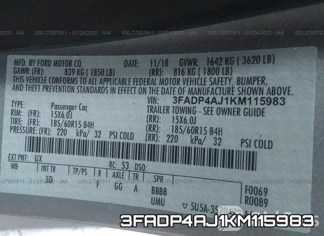 3FADP4AJ1KM115983 фото 7