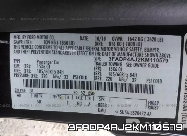 3FADP4AJ2KM110579 фото 9
