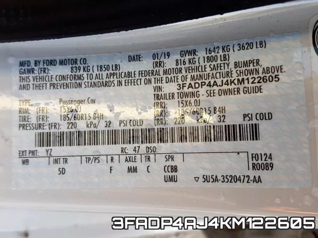 3FADP4AJ4KM122605 фото 2