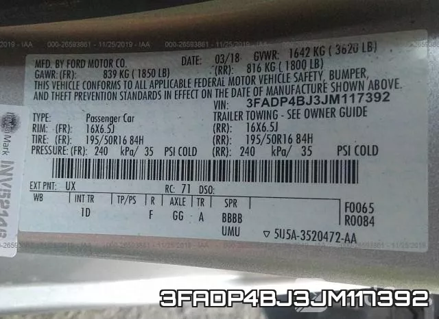 3FADP4BJ3JM117392 фото 8