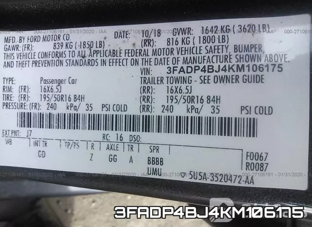 3FADP4BJ4KM106175 фото 8