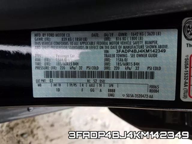 3FADP4BJ4KM142349 фото 2