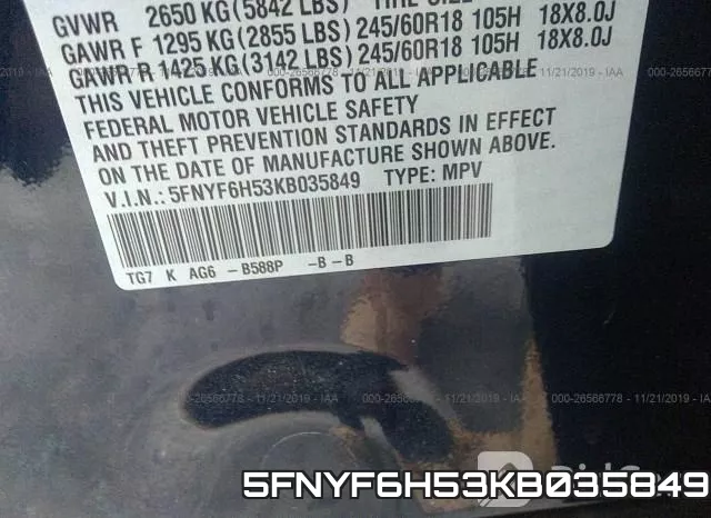 5FNYF6H53KB035849 фото 8
