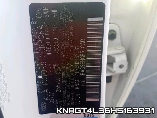 KNAGT4L36H5163931 фото 2
