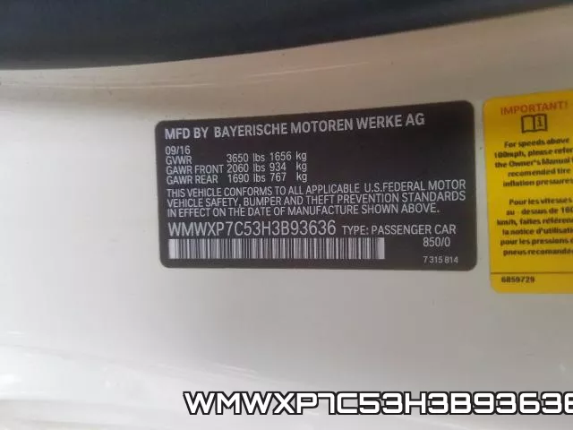WMWXP7C53H3B93636 фото 2