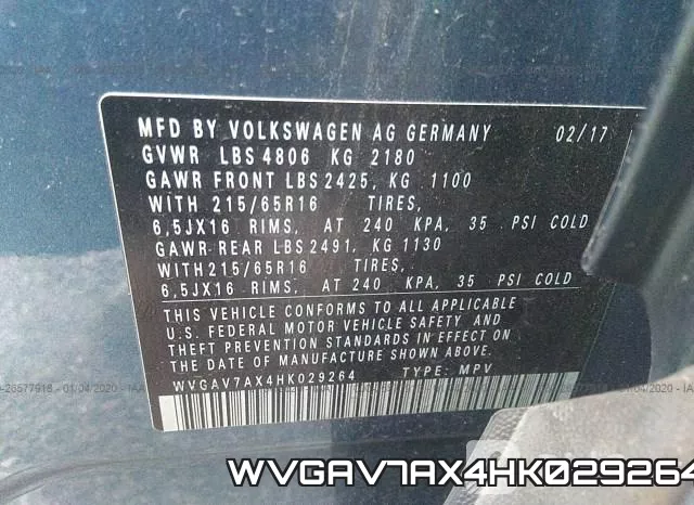 WVGAV7AX4HK029264 фото 8