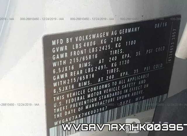 WVGAV7AX7HK003967 фото 8